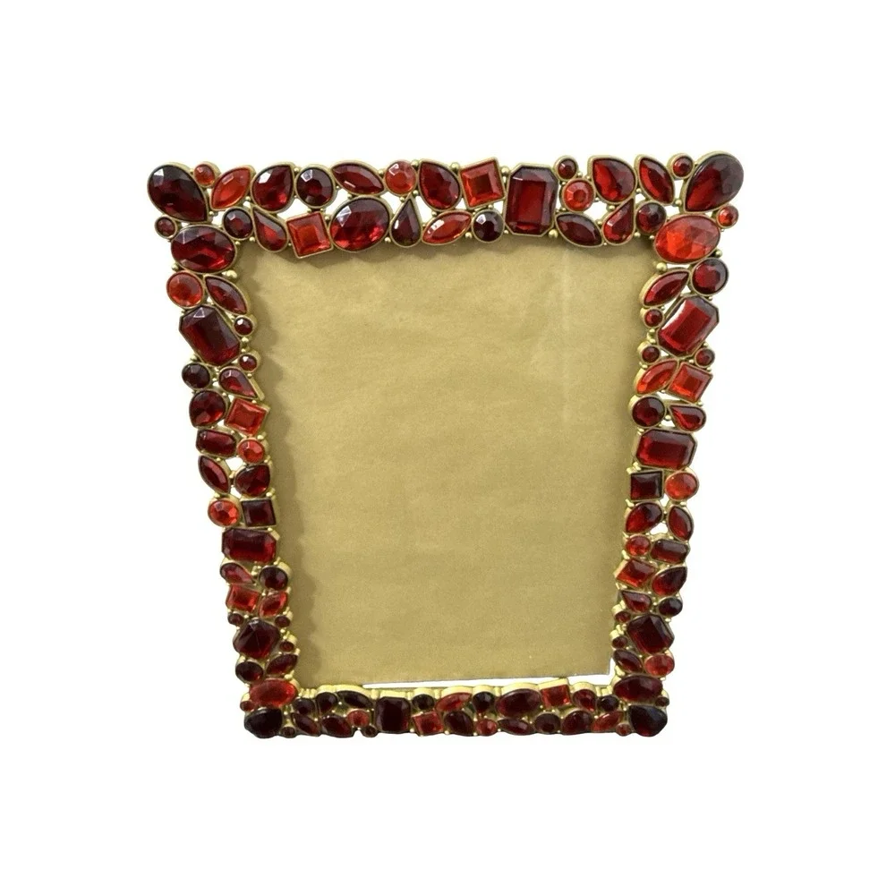 Pier 1 Gold tone red gemstones Rhinestone 5 x7 Picture Frame